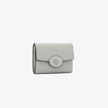 Tory Burch Small Robinson Pebbled Wallet Light Granite