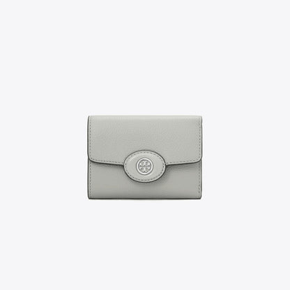 Tory Burch Small Robinson Pebbled Wallet Light Granite