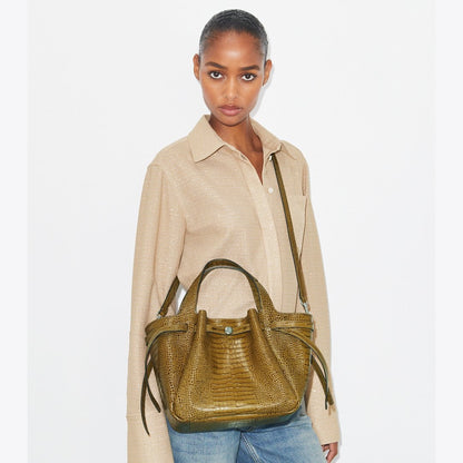 Tory Burch Small Romy Croc-Embossed Tote Shroom