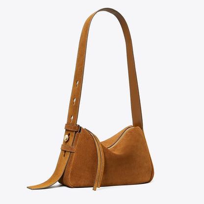 Tory Burch Small Romy Suede Shoulder Bag Cognac