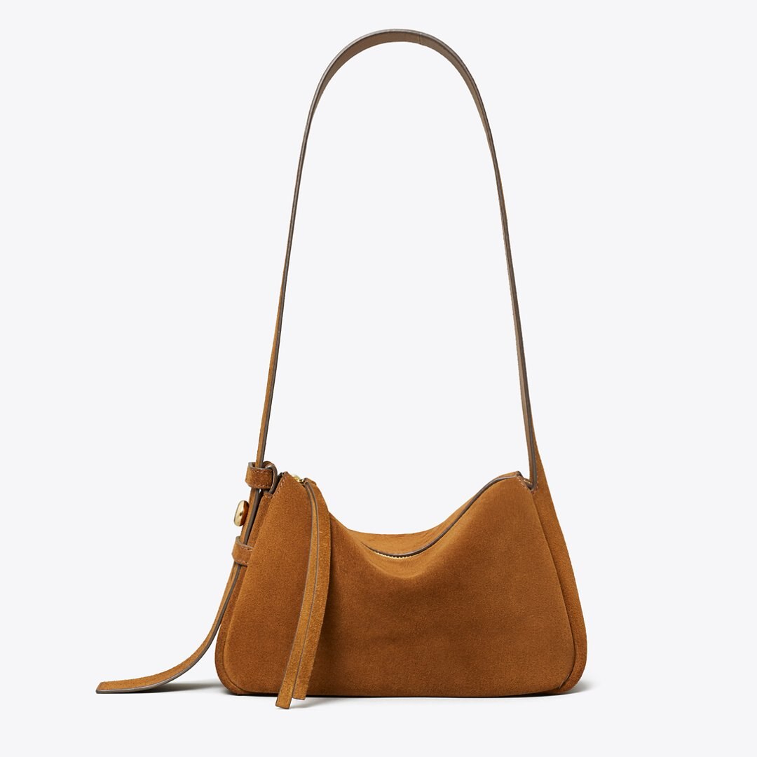 Tory Burch Small Romy Suede Shoulder Bag Cognac