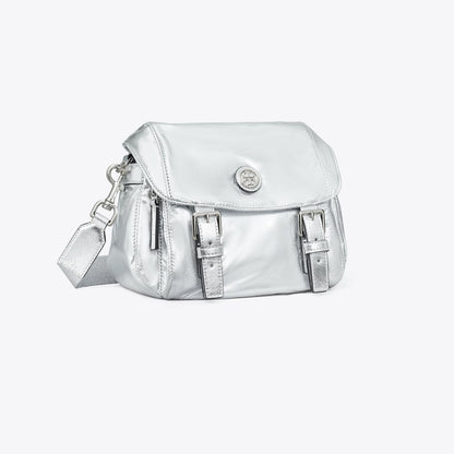 Tory Burch Small Virginia Metallic Messenger Silver