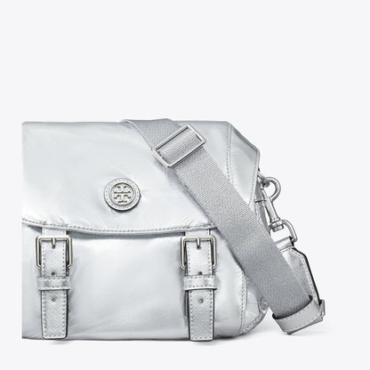 Tory Burch Small Virginia Metallic Messenger Silver