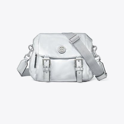 Tory Burch Small Virginia Metallic Messenger Silver