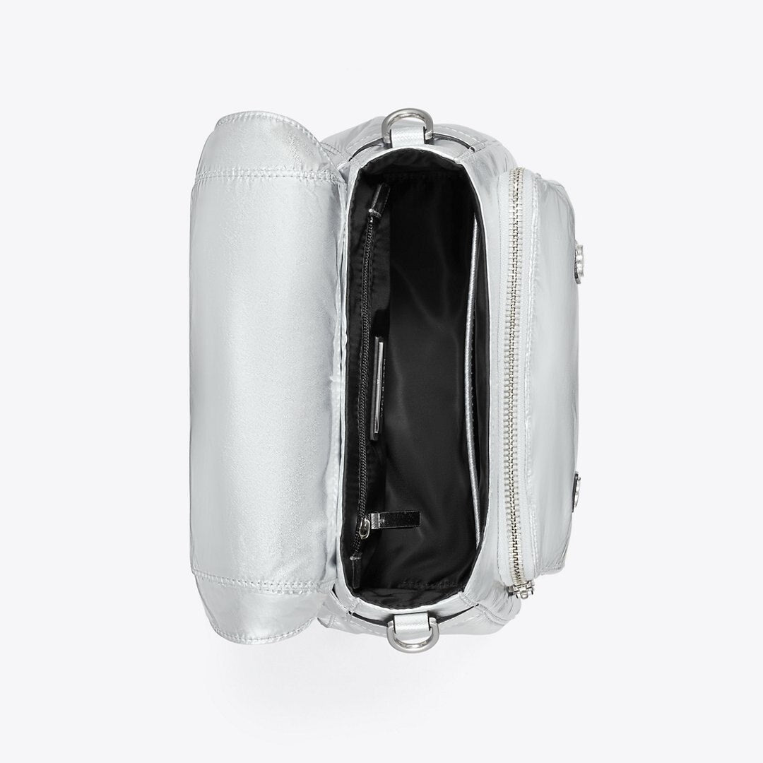 Tory Burch Small Virginia Metallic Messenger Silver