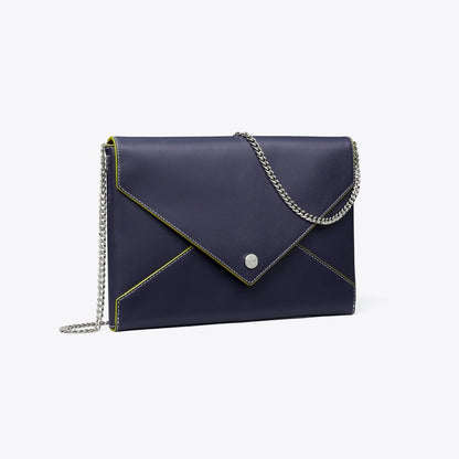 Tory Burch Smooth Leather Envelope Chain Pouch Midnight