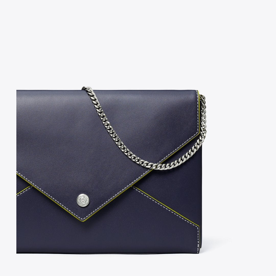 Tory Burch Smooth Leather Envelope Chain Pouch Midnight