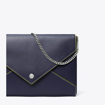 Tory Burch Smooth Leather Envelope Chain Pouch Midnight
