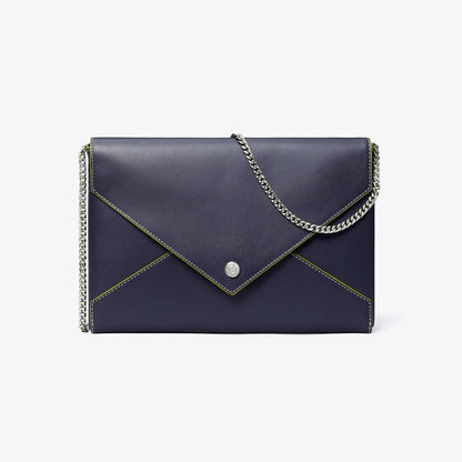 Tory Burch Smooth Leather Envelope Chain Pouch Midnight
