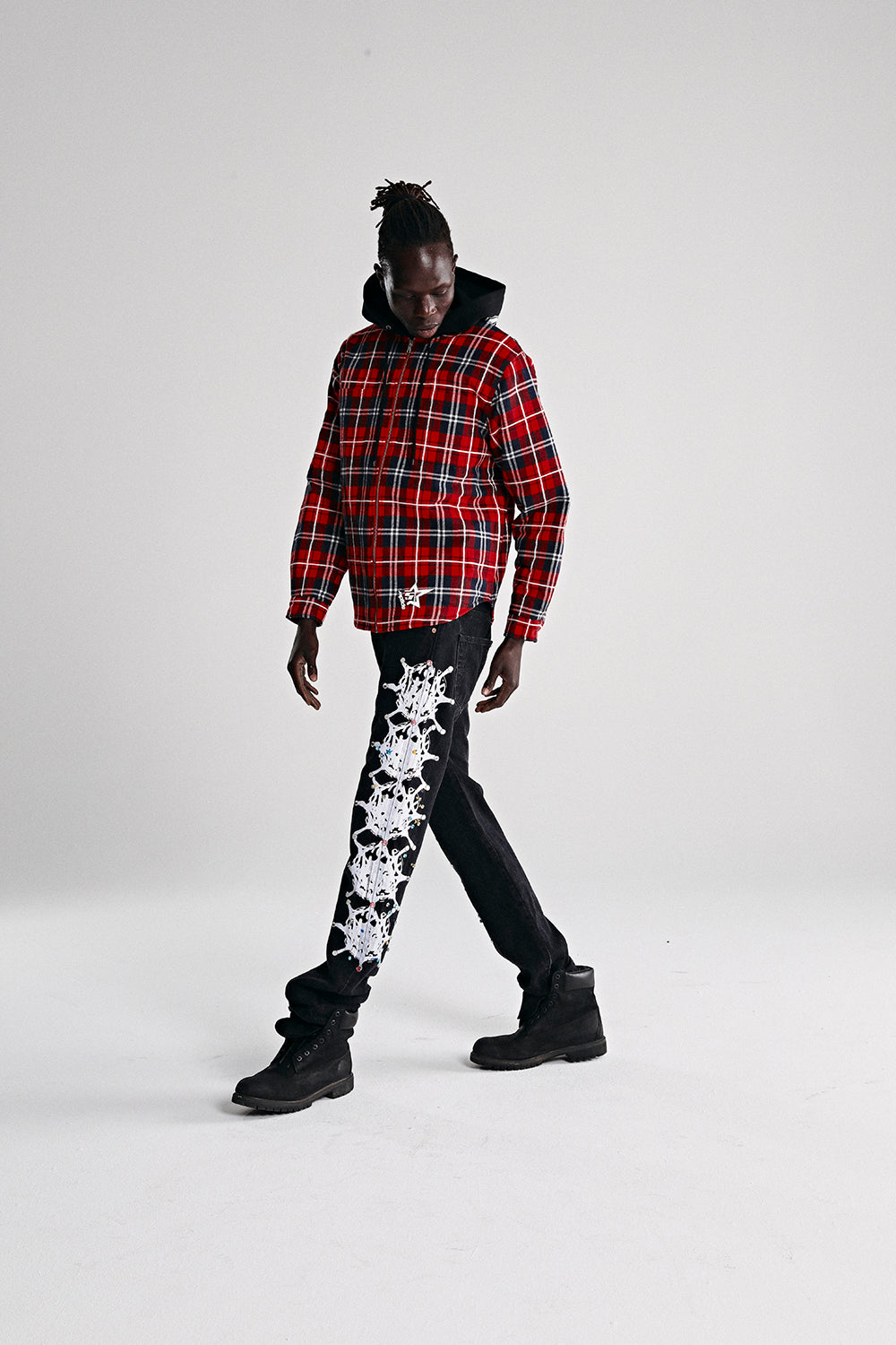 Sp5der Hooded ZIP Flannel Shirt Jacket