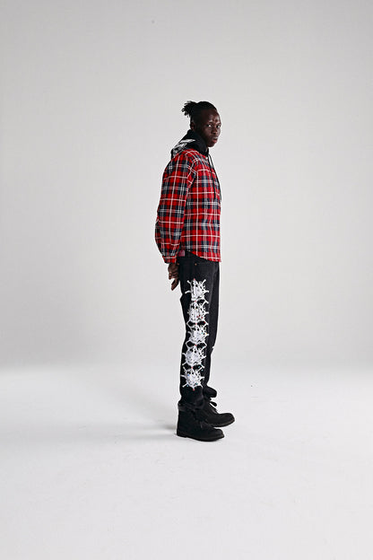 Sp5der Hooded ZIP Flannel Shirt Jacket