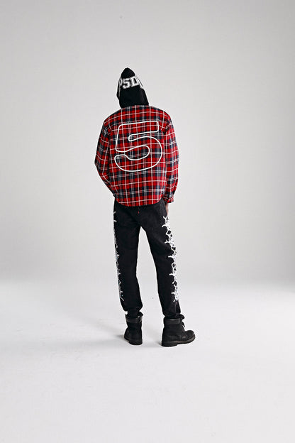 Sp5der Hooded ZIP Flannel Shirt Jacket