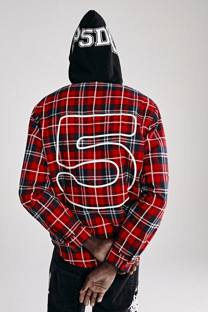 Sp5der Hooded ZIP Flannel Shirt Jacket