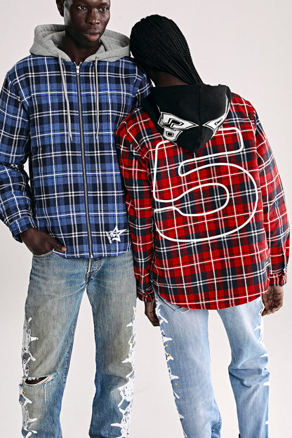 Sp5der Hooded ZIP Flannel Shirt Jacket