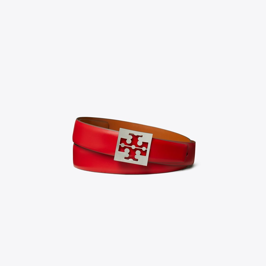 Tory Burch Square Logo Belt TORY RED / Aged Tan