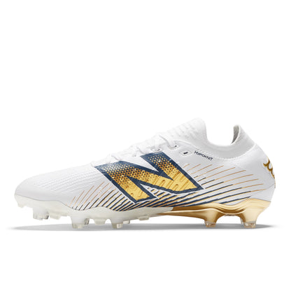 New Balance Tekela PRO LOW Laced FG V4 White with Navy and Gold Metallic