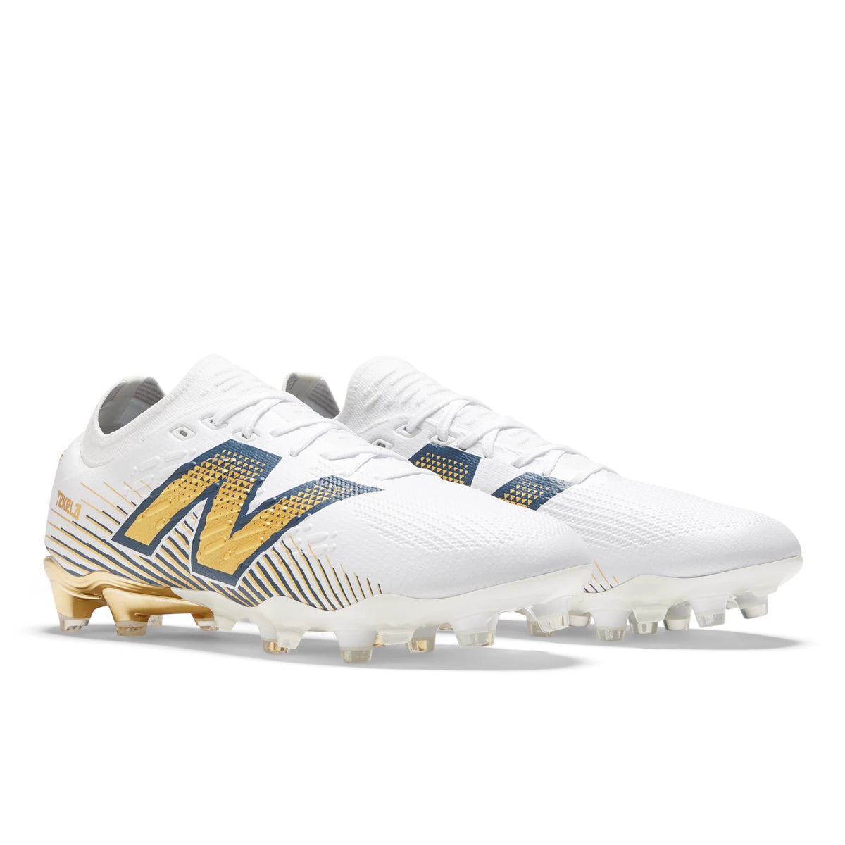 New Balance Tekela PRO LOW Laced FG V4 White with Navy and Gold Metallic
