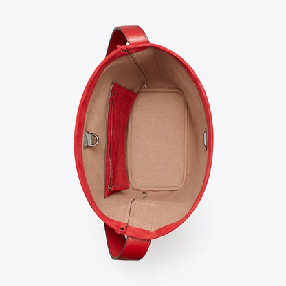 Tory Burch Suede Slim Bucket Bag Toucan Red