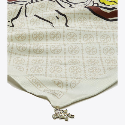 Tory Burch T Monogram Cherub Silk Neckerchief Beige Cherubs