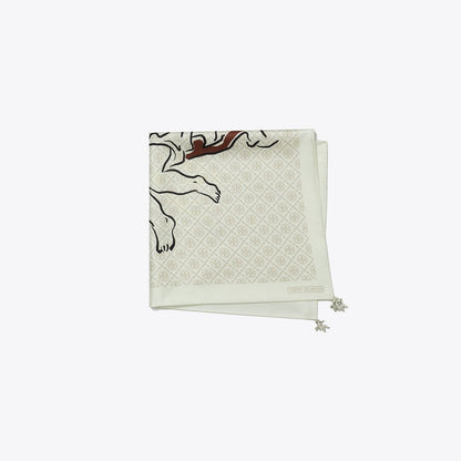 Tory Burch T Monogram Cherub Silk Neckerchief Beige Cherubs