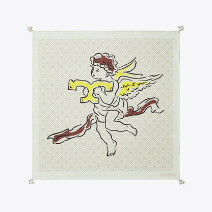 Tory Burch T Monogram Cherub Silk Neckerchief Beige Cherubs