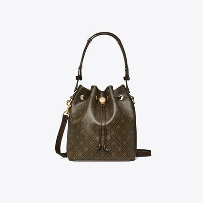 Tory Burch T Monogram Coated Canvas Bucket Bag French Press