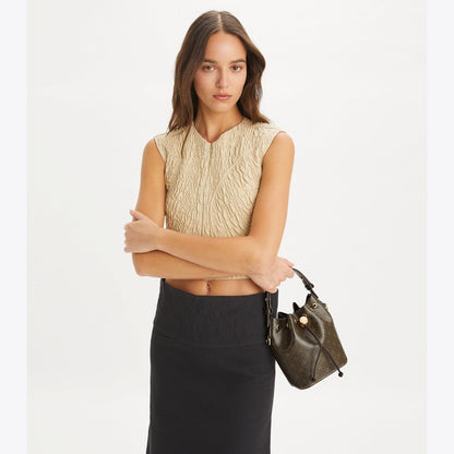 Tory Burch T Monogram Coated Canvas Mini Bucket Bag French Press