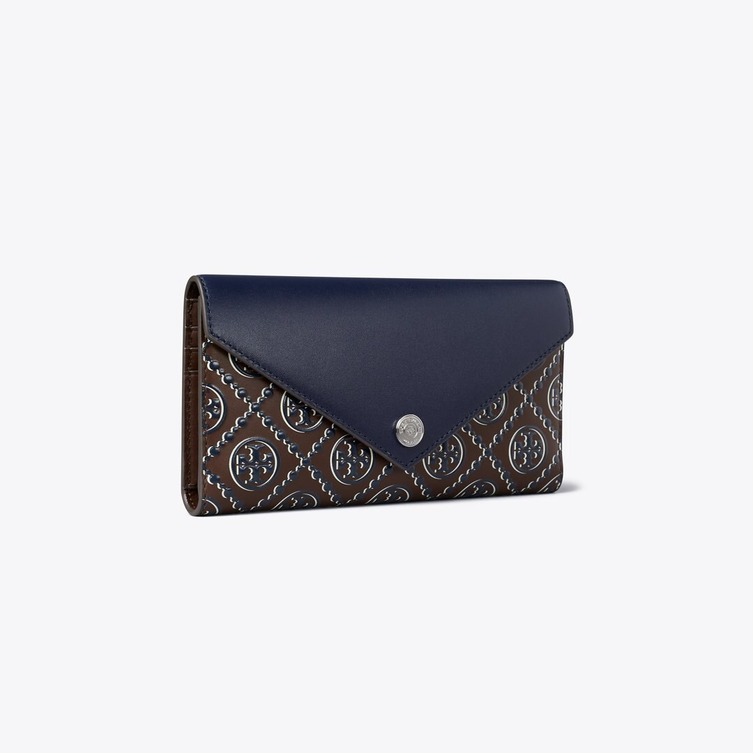 Tory Burch T Monogram Contrast Embossed Envelope Wallet Tory Navy / John Coco