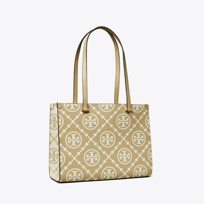 Tory Burch T Monogram Contrast Embossed Small Tote Beige