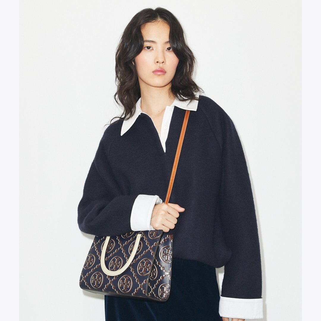 Tory Burch T Monogram Contrast Embossed Top-Handle Tote Tory Navy / John Coco