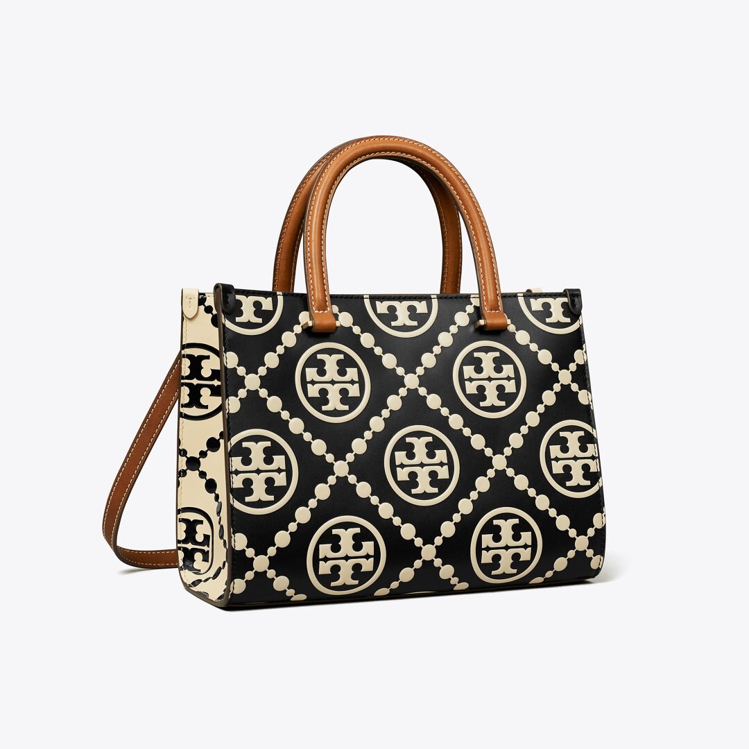 Tory Burch T Monogram Contrast Embossed Top-Handle Tote Black/White