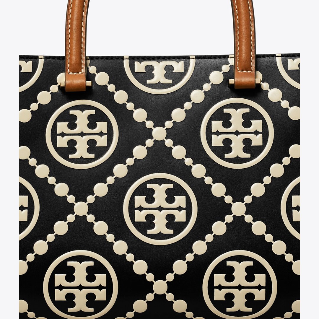 Tory Burch T Monogram Contrast Embossed Top-Handle Tote Black/White