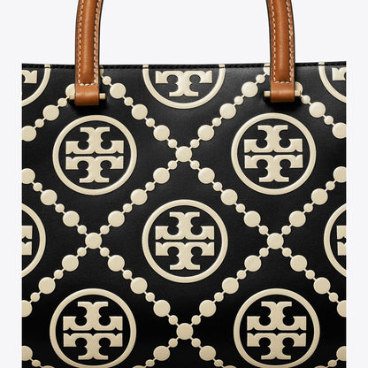 Tory Burch T Monogram Contrast Embossed Top-Handle Tote Black/White