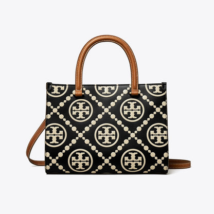 Tory Burch T Monogram Contrast Embossed Top-Handle Tote Black/White