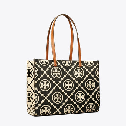Tory Burch T Monogram Contrast Embossed Tote Black/White