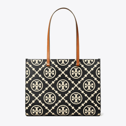 Tory Burch T Monogram Contrast Embossed Tote Black/White