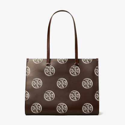 Tory Burch T Monogram Contrast Embossed Tote Chocolate