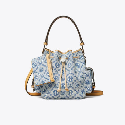 Tory Burch T Monogram Denim Bucket Bag Powder Blue