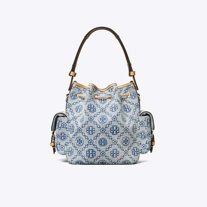 Tory Burch T Monogram Denim Bucket Bag Powder Blue