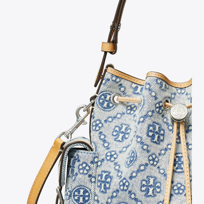 Tory Burch T Monogram Denim Bucket Bag Powder Blue