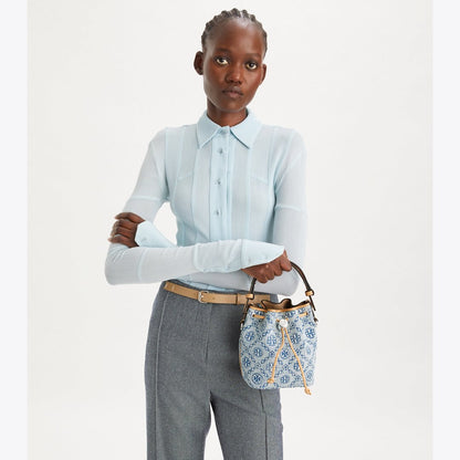 Tory Burch T Monogram Denim Mini Bucket Bag Powder Blue