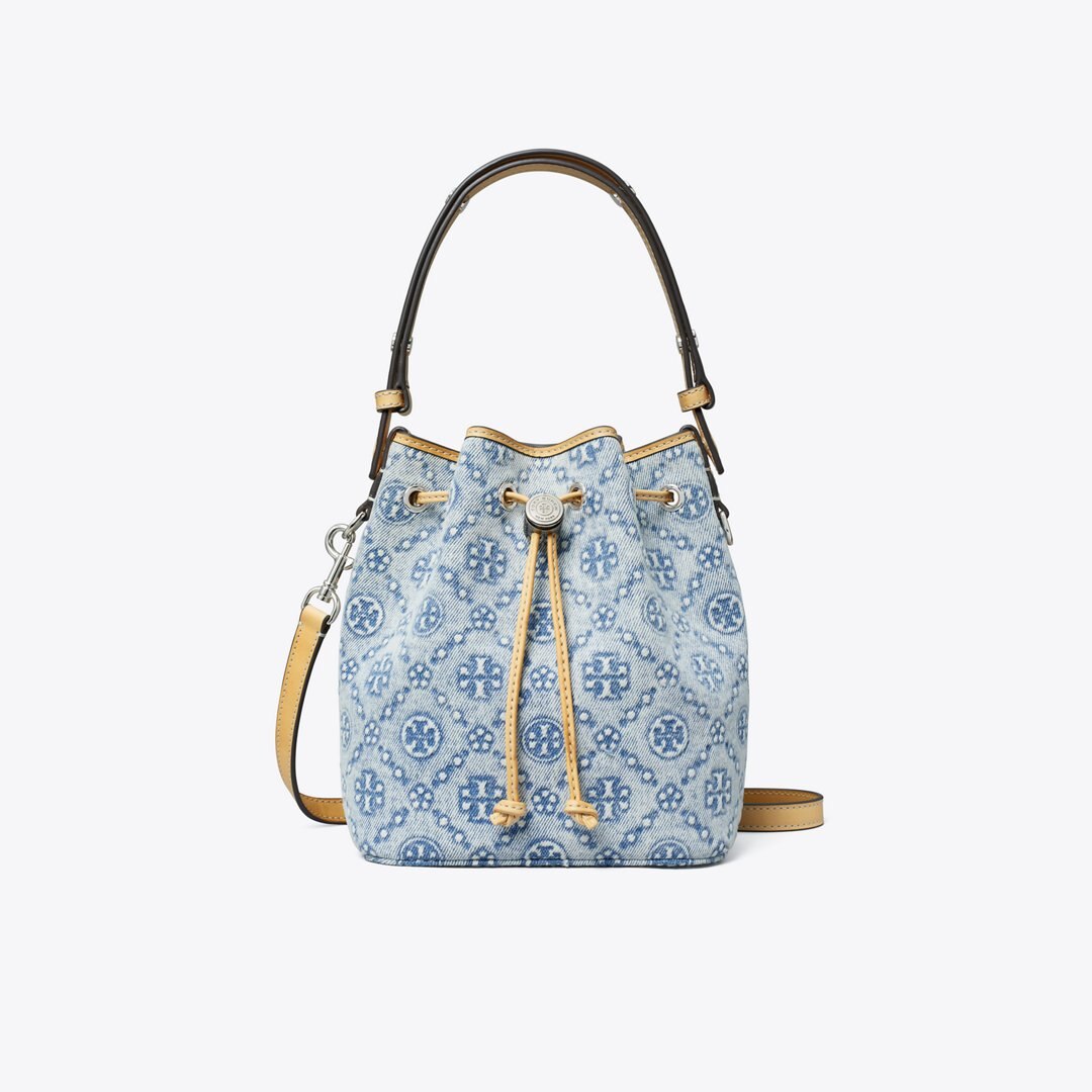 Tory Burch T Monogram Denim Mini Bucket Bag Powder Blue