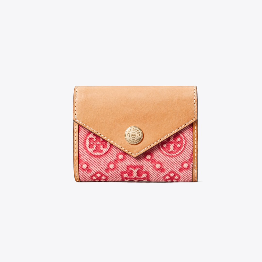 Tory Burch T Monogram Denim Small Wallet Brilliant Red