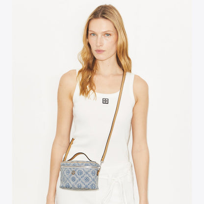 Tory Burch T Monogram Denim Soft Vanity Case Powder Blue