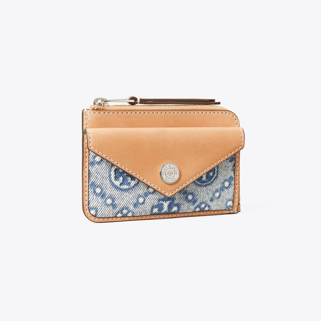 Tory Burch T Monogram Denim Zip Card Case Powder Blue