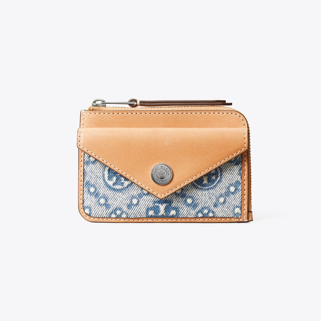 Tory Burch T Monogram Denim Zip Card Case Powder Blue