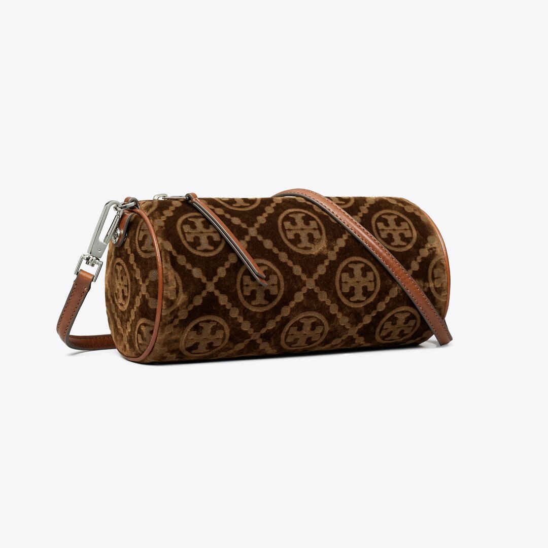 Tory Burch T Monogram Flocked Cylinder Bag Sun Beige