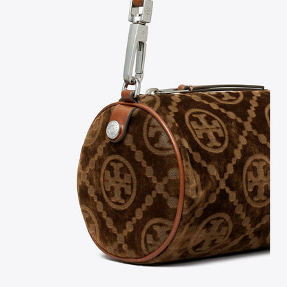 Tory Burch T Monogram Flocked Cylinder Bag Sun Beige