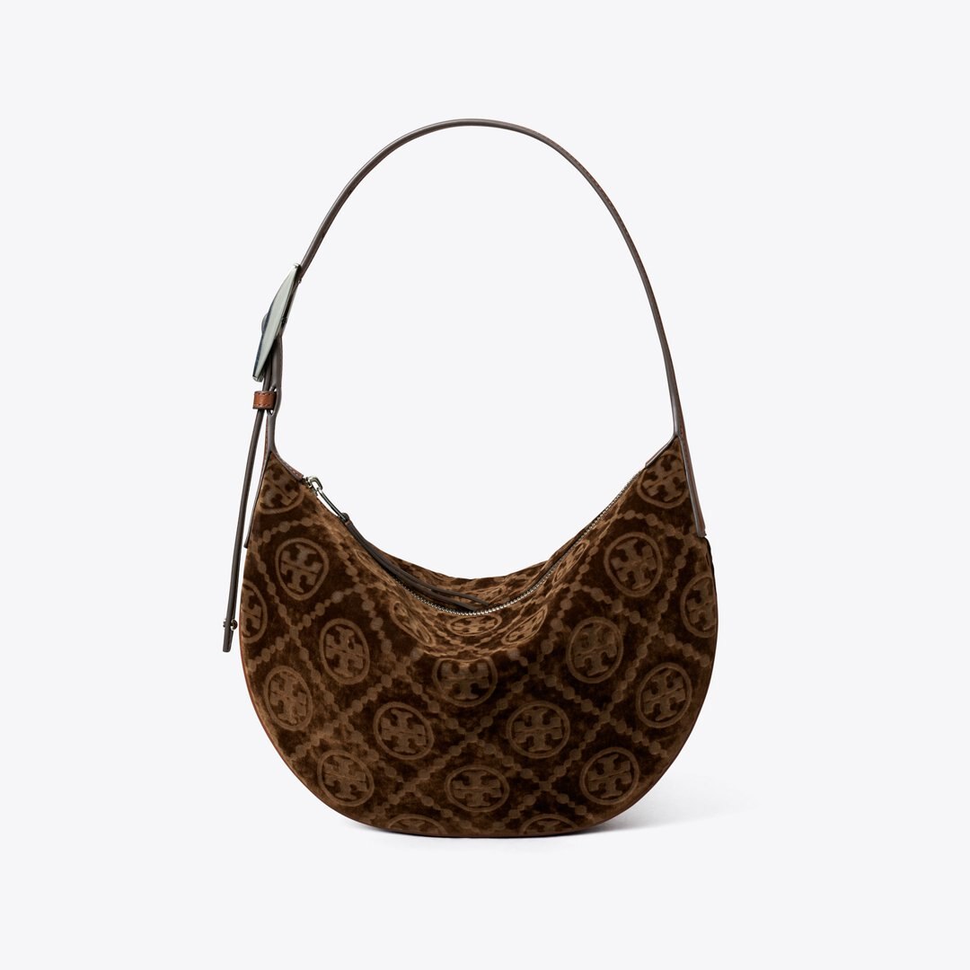 Tory Burch T Monogram Flocked Small Balloon Bag Sun Beige