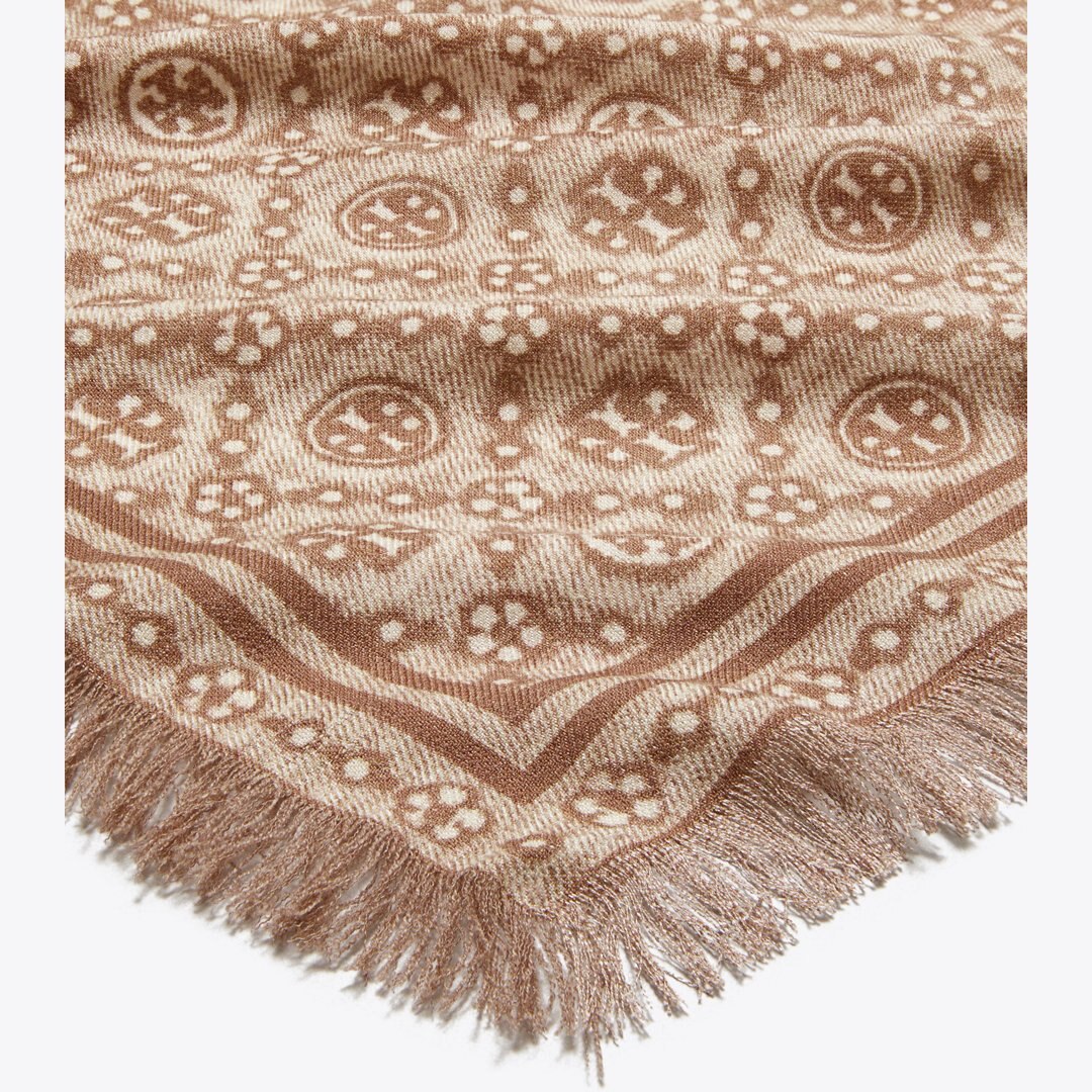 Tory Burch T Monogram Floral Oblong Scarf Chocolate T Monogram